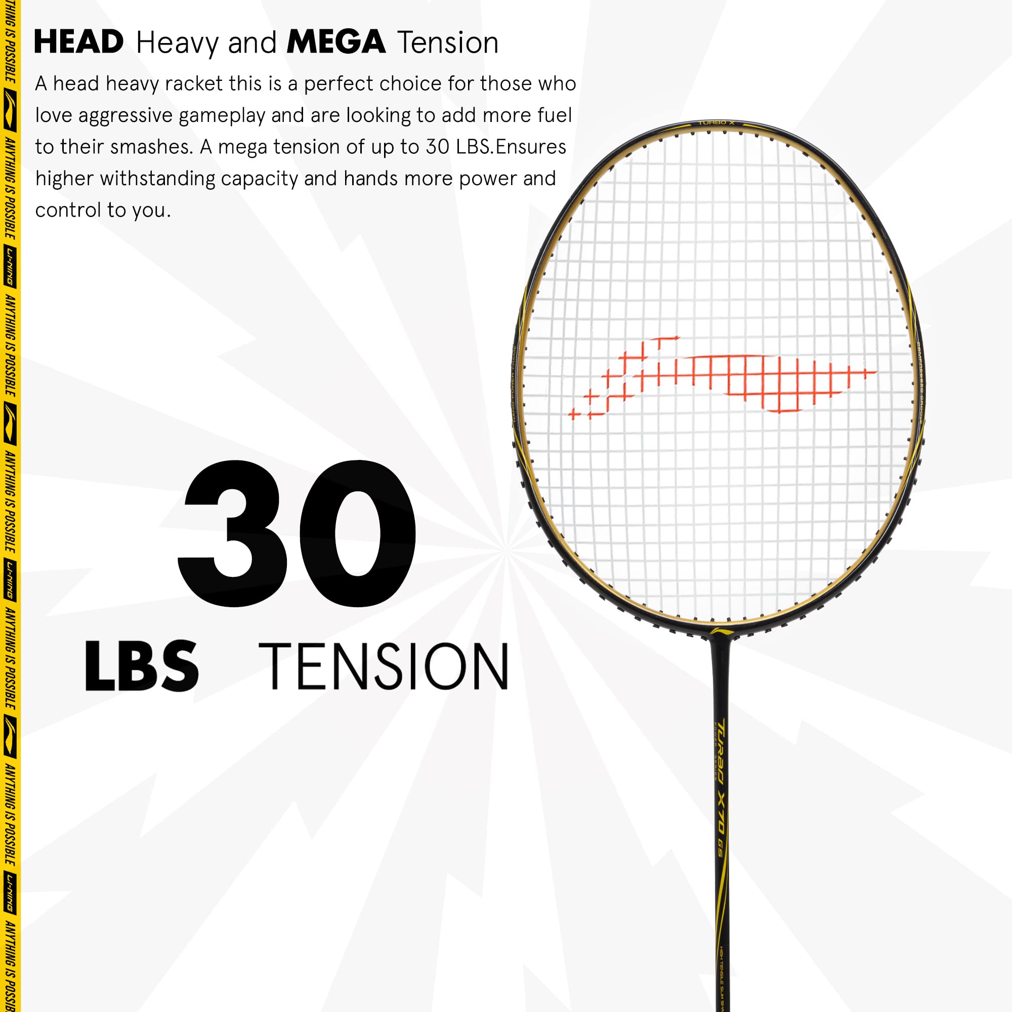 Li-Ning Turbo X 70 G5 Carbon Fibre Strung(Black/Gold) Racket