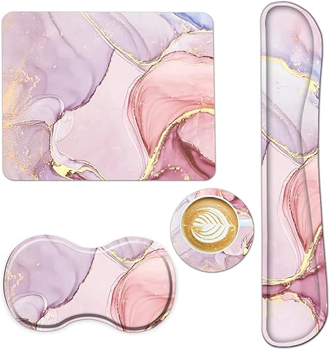 AIMSA Reposamuñecas para teclado + alfombrilla para mouse + reposamuñecas para mouse + posavasos, base de goma antideslizante ergonómica de espuma