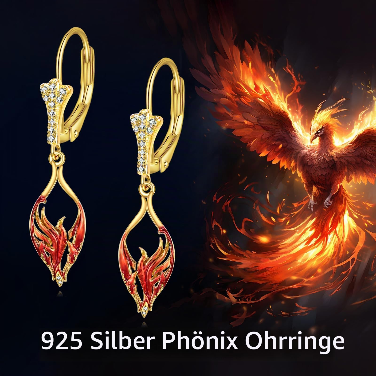 Phönix Ohrringe für Damen Sterlingsilber Phönix Ohrhänger Gold mit Zirkon Phönix Schmuck Geschenke für Ehefrau Tochter Mutter