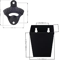 Vista 5 de Abridor de botellas de cerveza de hierro fundido negro montado en la pared con colector de tapas (paquete de 2)