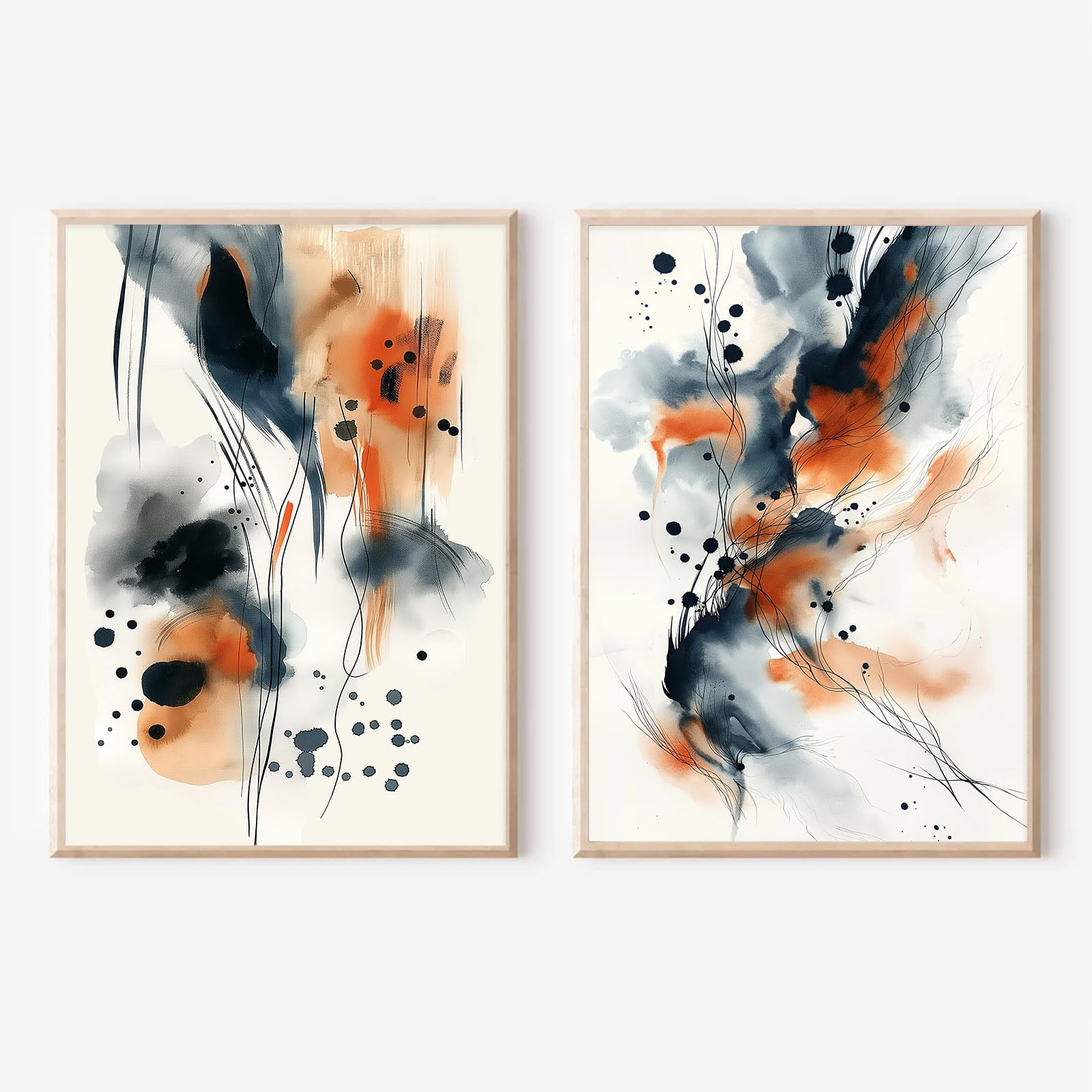 Blue and Orange Abstract Wall Art Abstract Watercolor Painting Navy Blue White and Orange Poster Colorful Abstract Painting Modern Abstract Picture