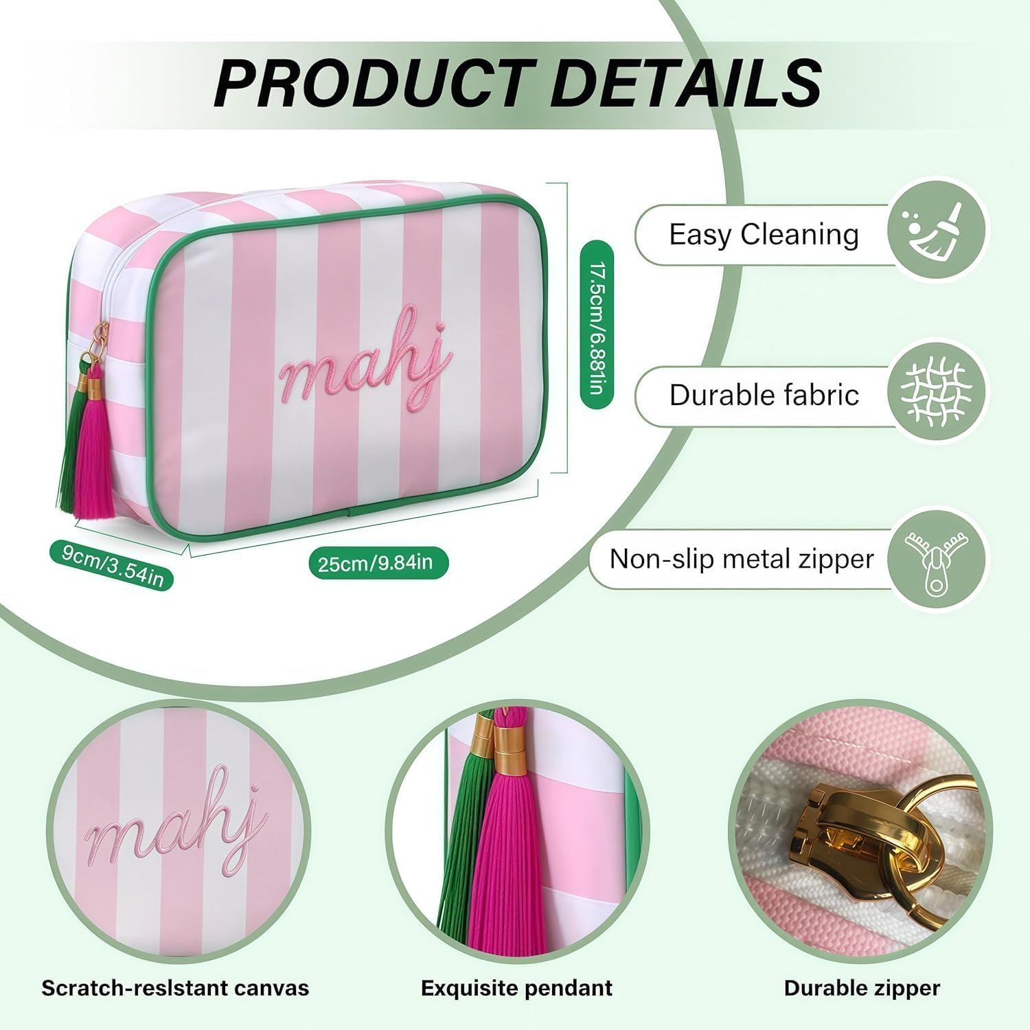 American Mahjong Tile Set with Pink Striped Carrying Bag, 160 4-Layer Acrylic Tiles for American Mah Jongg, Portable Travel Game Set for Adults, Family Game Night