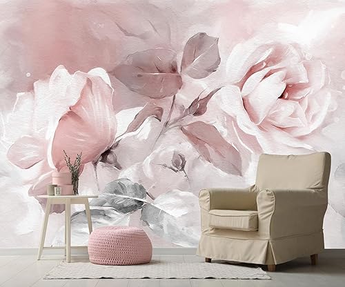 Toolhom Pink Watercolor Peony Floral Mural Wallpaper Rose Flower Wall
