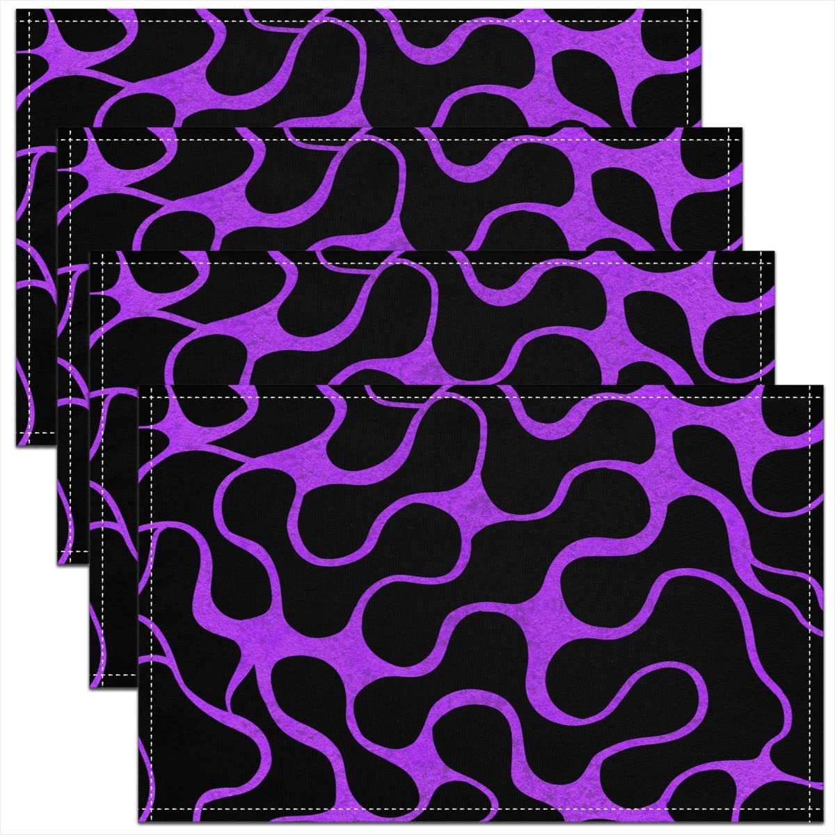 Geometric Placemats Set of 4,Purple Black Placemat for Kitchen Dining Table Indoor Outdoor,Stripe Line Table Place Mats, Abstract Modern Art Placemats45x30cm