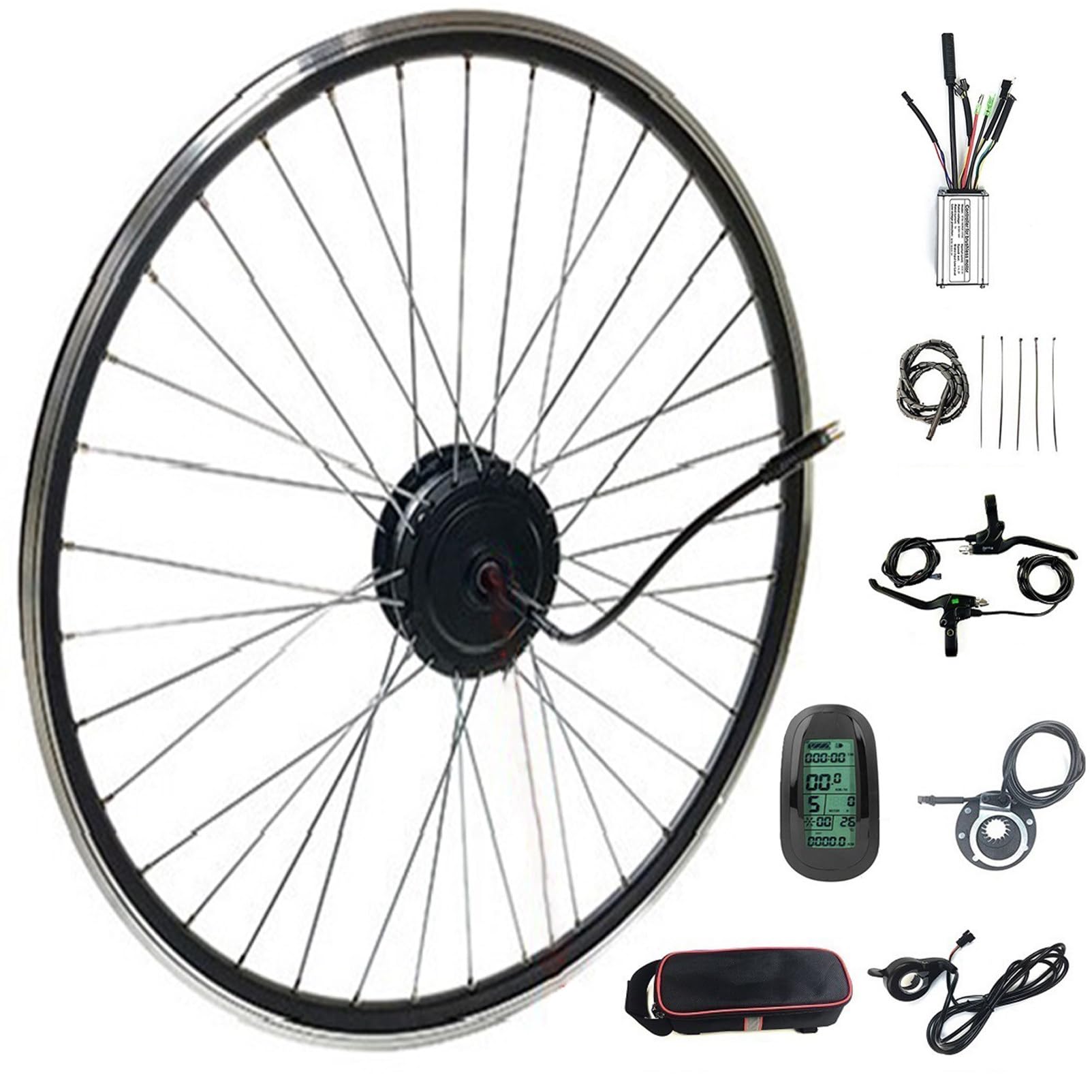 Zestaw do Roweru Elektrycznego Tylne Koło Zestaw do Konwersji Roweru Elektrycznego, Silnik w Piaście Rowerowej z Inteligentnym Kontrolerem do Roweru Szosowego,48V1500W-28"