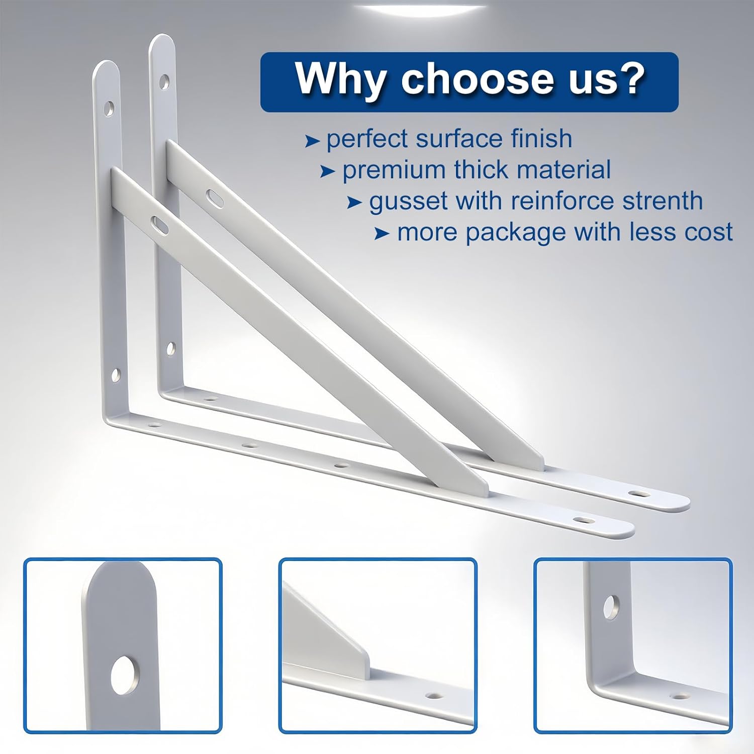 10 Inch Shelf Brackets Bulk, Set of 8 Steel (White, 10 inch 8 Pack)