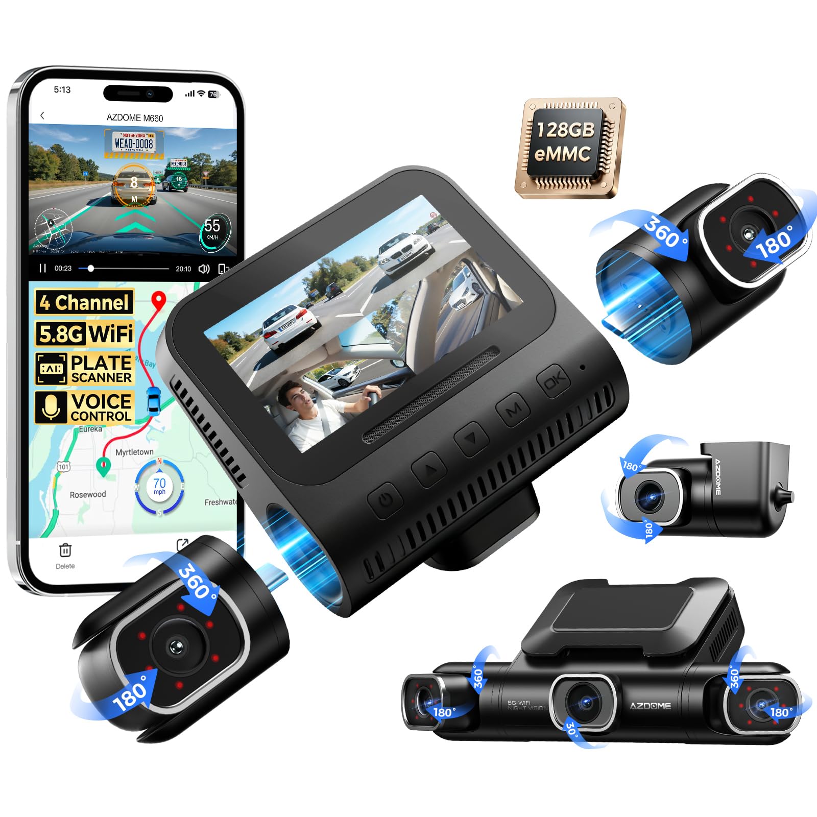 AZDOME 360° 4 Channel Dash Cam (M660)