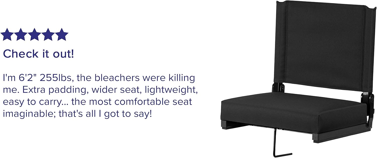 Flash Furniture Grandstand Comfort Seats by Flash - Black Stadium Chair - 500 lb. Rated Folding Chair - Carry Handle - Ultra-Padded Seat : Sports & Outdoors