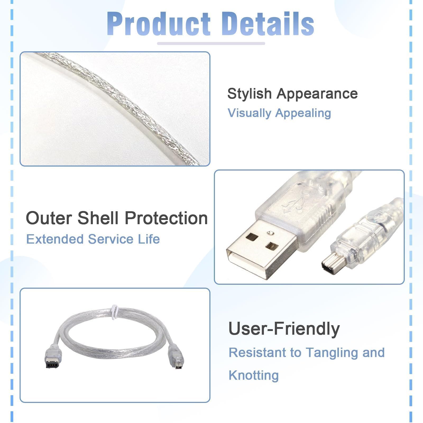 Cavo Adattatore USB a FireWire IEEE 1394 con Connettore iLink 4 Pin, Compatibile con Camcorder DCR-TRV75E DV, Cavo di Trasmissione per Dati e Video