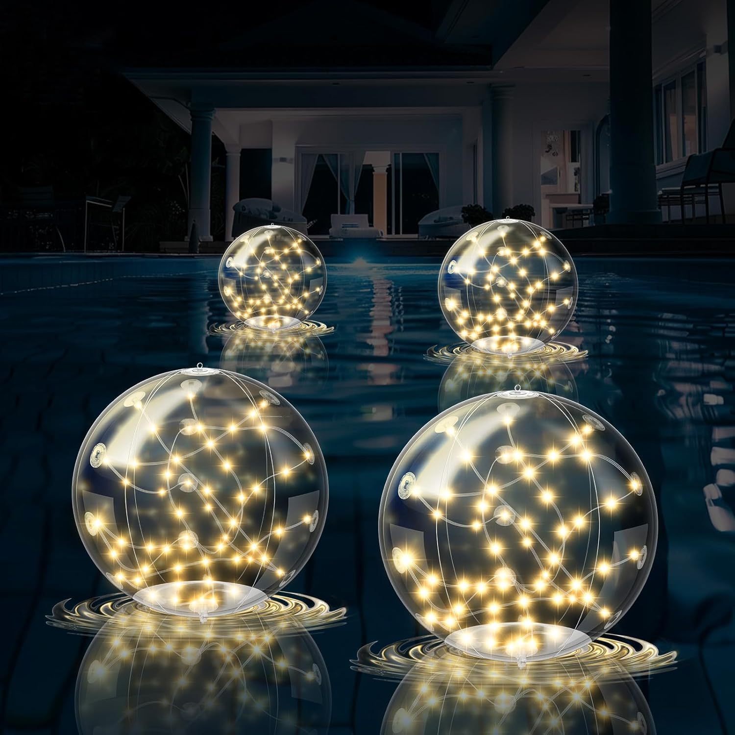 Solar Floating Pool Lights,3000K Warm White LED Solar Powered Pools Light Balls, Floating Glow Globe IP68 Waterproof, Inflatable Solar Lights up Balls for Yard Wedding Party Outdoor Decor-4Pcs