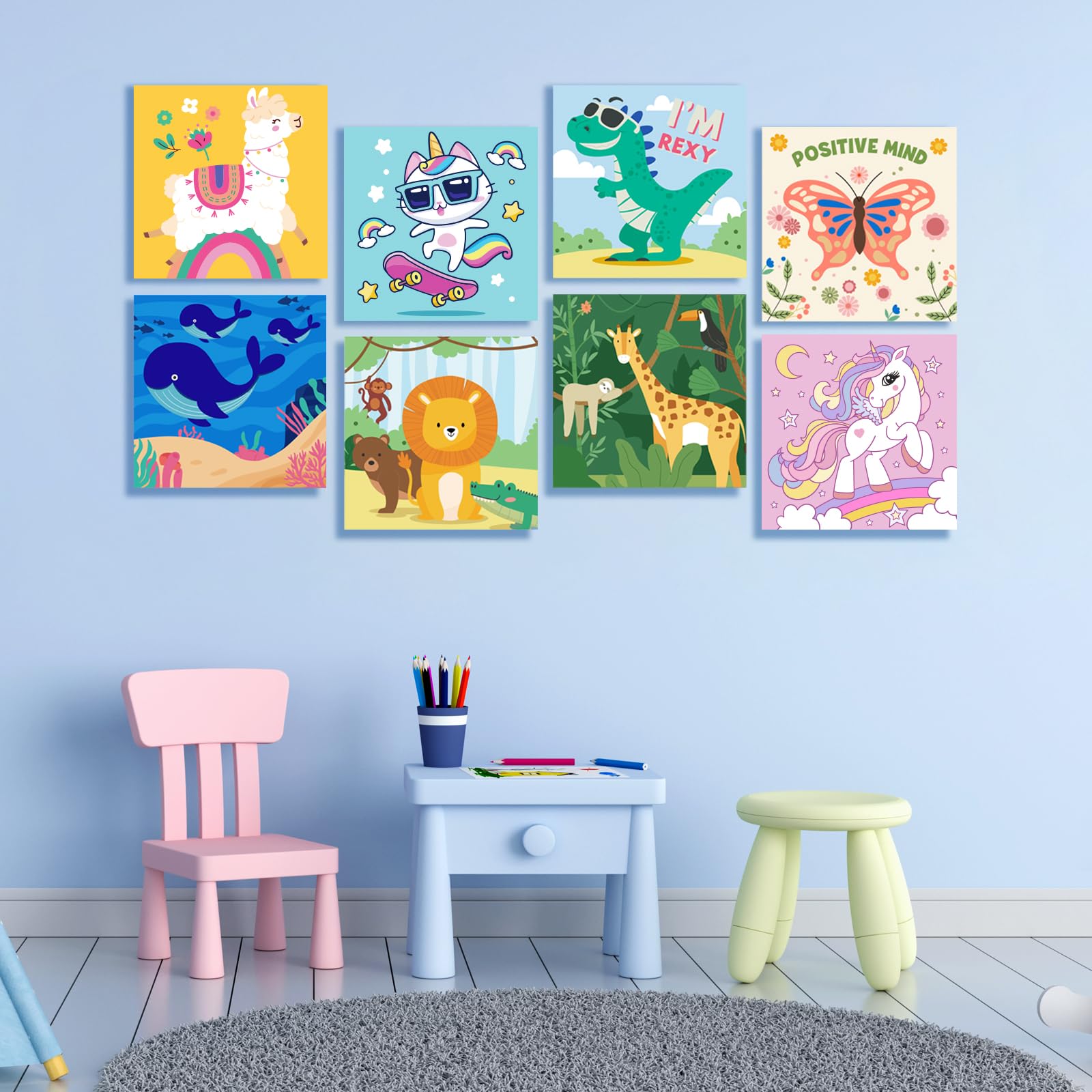 CONDA 12 Pcs Pre Drawn Canvas to Paint 6x6 Inch, Animal Pre Printed Canvas for Painting for Kids Beginners Students, DIY Paint Art Supplies, Painting Canvas Panels and Sip Kit