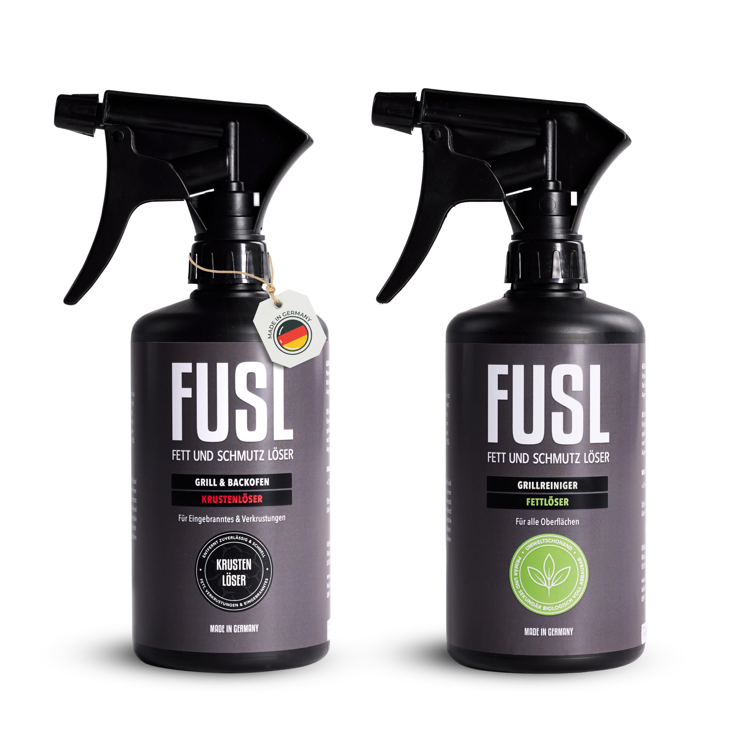 Grillreiniger-Set – Fettlöser & Krustenlöser je 500 ml mit Überkopf-Sprühfunktion – Für empfindliche Oberflächen & Eingebranntes – Spezialreiniger-Set für den Grill