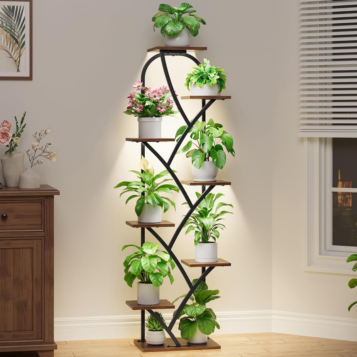 Indoor Plant Stand with Grow Lights, 8 Tiered, 59.5" Tall