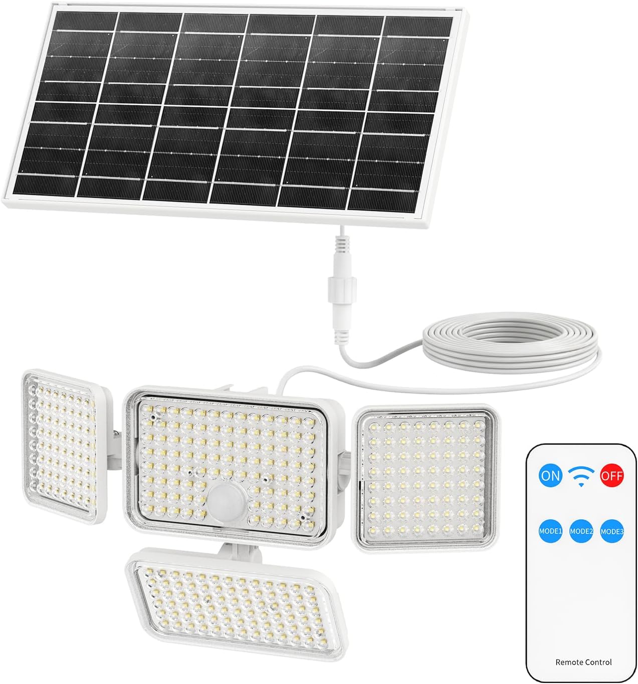SANSI Solar Lights Outdoor, 6000mAh 1500LM Solar Motion Sensor Light, 4 Adjustable Heads 301 LED IP65 Waterproof Remote Control Security Flood Light for Garage Yard Patio