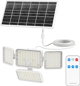 SANSI Solar Lights Outdoor, 6000mAh 1500LM Solar Motion Sensor Light, 4 Adjustable Heads 301 LED IP65 Waterproof Remote Control Security Flood Light for Garage Yard Patio