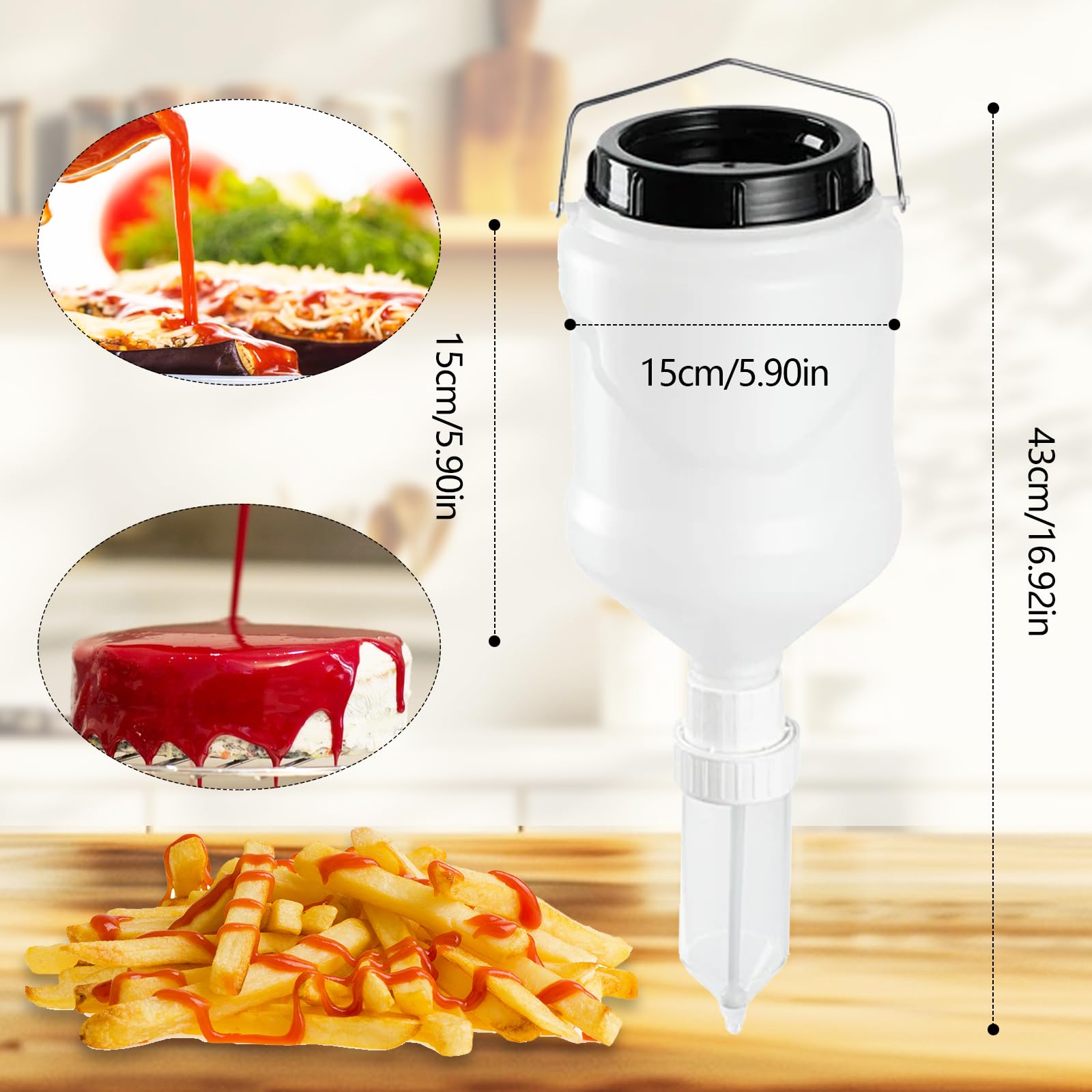 Bottiglia Squeeze per Salse da Appendere, Dispenser per Salse da 3 Litri, Bottiglia Squeeze Ricaricabile Dispenser per Ketchup - a Prova di Perdite per Spezie, Senape, Mayo, Salse piccanti