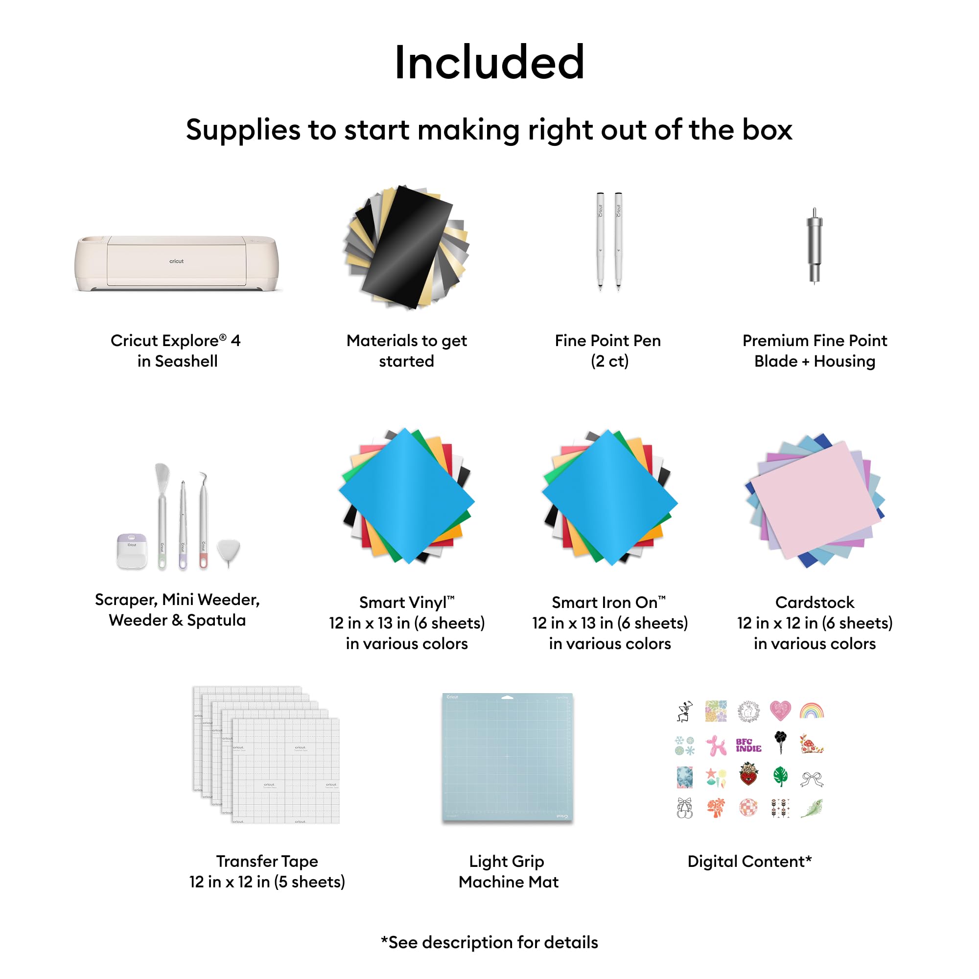 Cricut Explore 4 - Smart Cutting Machine (Seashell) | Engagement Bundle - Includes Smart Vinyl, Cardstock, Transfer Tape, Iron On HTV, Mat, Pens, Tool Kit, & 25 Images in Design Space App