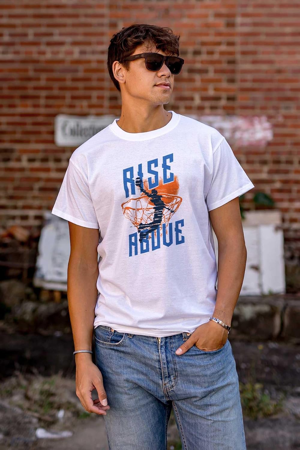 Brisco Brands Rise Above Basketball Slam Dunk Mens Graphic T Shirt Tees