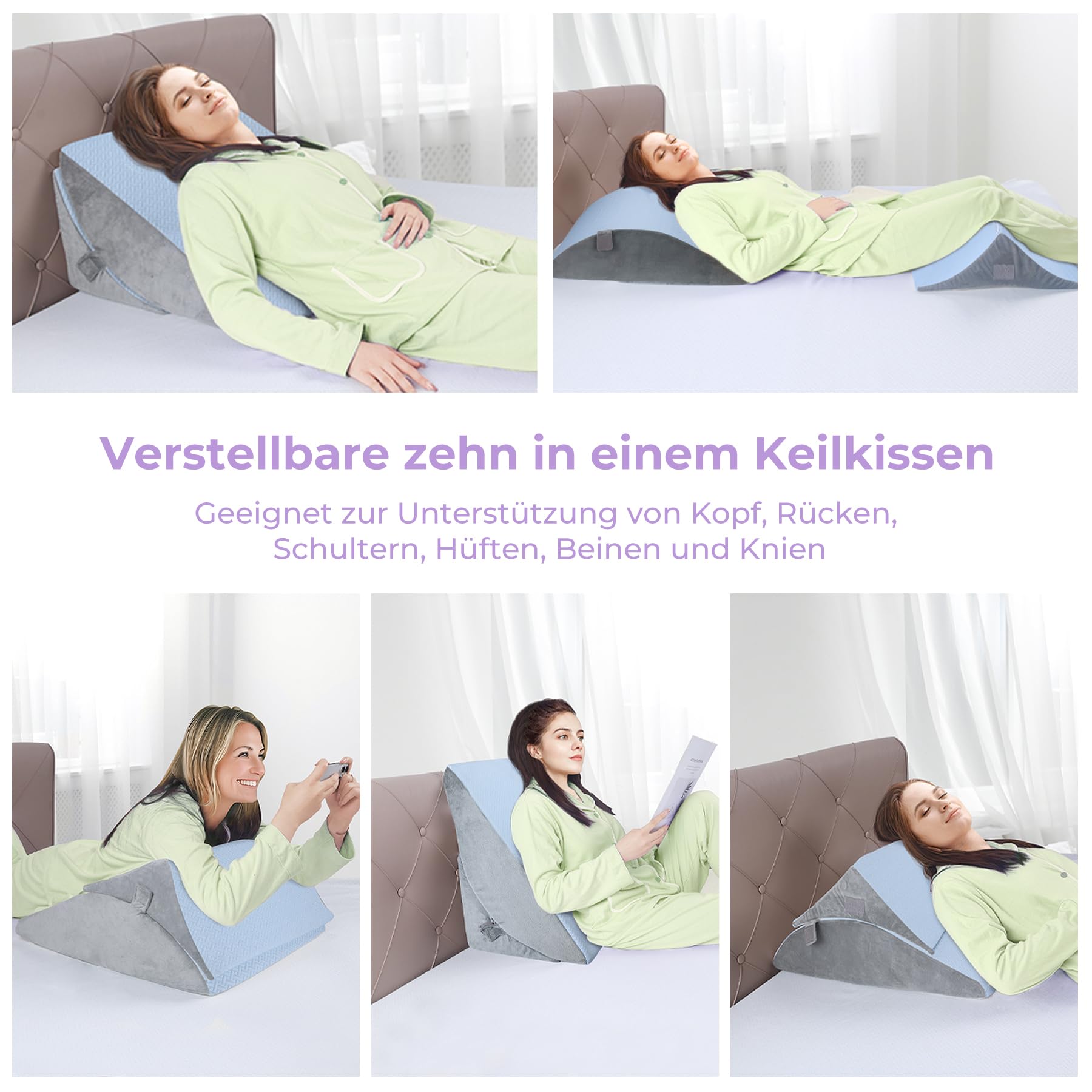 Babenest Verstellbares Keilkissen mit Hochdichteschaum, Ergonomisches Rückenkissen für Bett & Sofa, Reflux Lesekissen zum Schlafen, Spielen, Fernsehen (Blau)