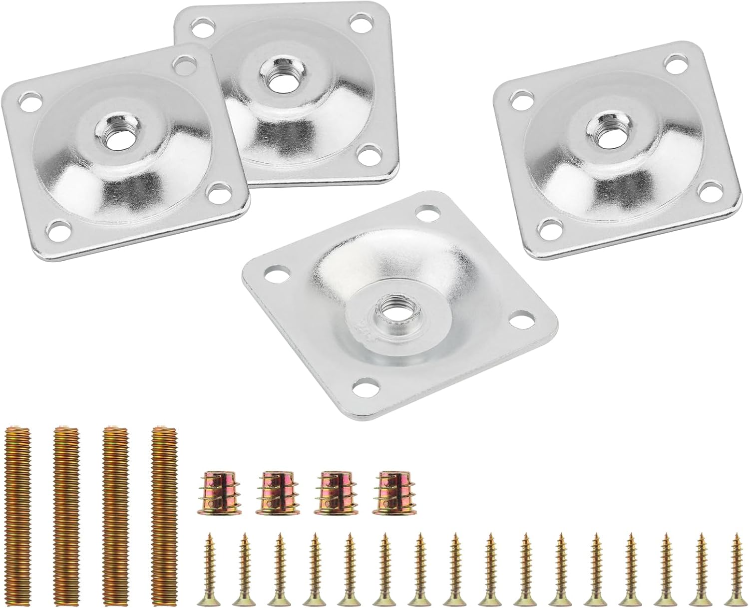 8 Sets Leg Mounting Plates Kit, M8 Thread Furniture Sofa Legs Attachment Plates T-Plate for Repairing Damaged Sofa Couch Seats, with Hanger Bolts, Screws(8, White)