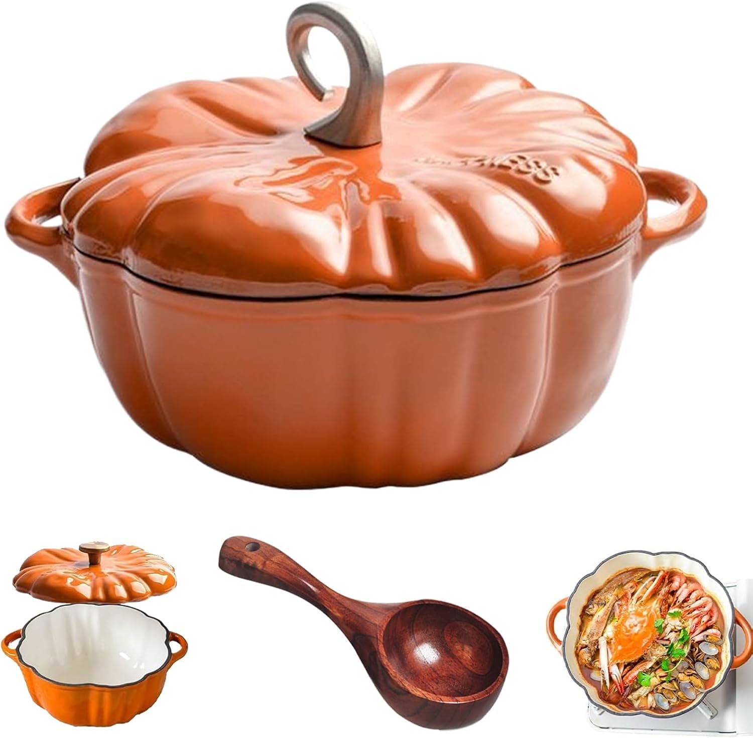 Brotbacktopf Aus Emailliertem Gusseisen,KüRbis-Design 3,7l Schmortopf Mit Deckel,Cocotte FüR Brot,Suppen & Braten, Induktionsgeeignet, Ofenfest