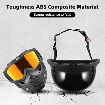 Motorcycle Half Helmets with Face Shield, German Style Motorcycle Helmet for Adult Men Women, DOT Approved Retro Half Shell Helmet for Moped Cruiser Scooter