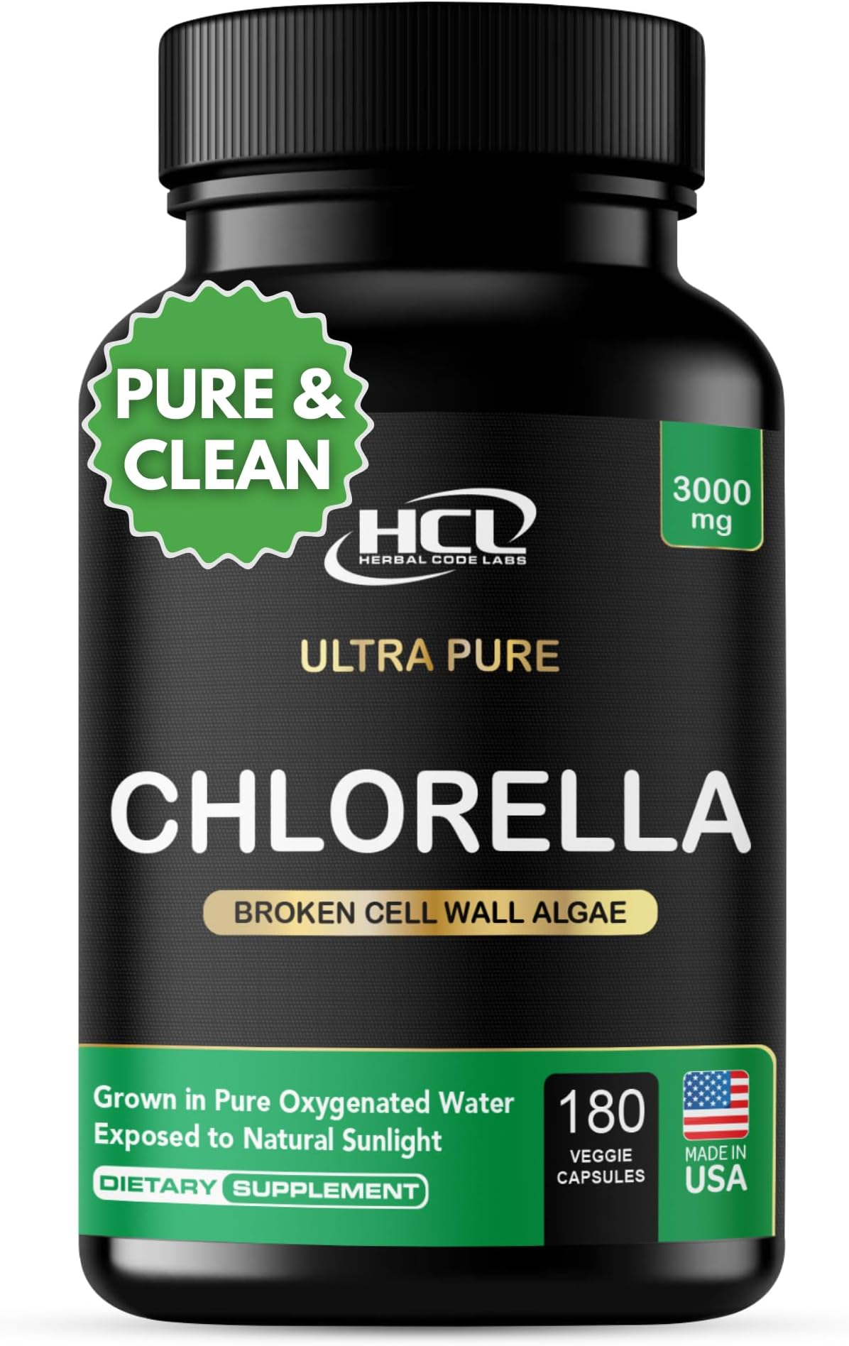 - Chlorella Capsules 3000 mg - Cracked Cell Wall Blue Green Algae Supplement - Best Natural Detox Cleanse - Plant Vitamins Minerals Chlorophyll Vegan Protein Powder Pills - Made in USA