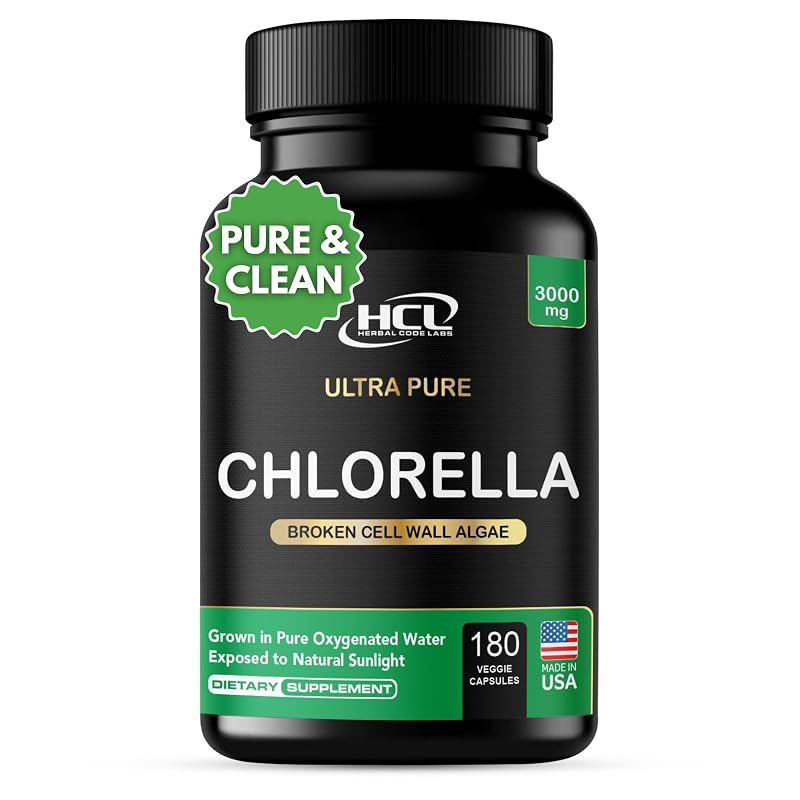 HCL HERBAL CODE LABS Suplemento de Chlorella 3000 mg, 180 cápsulas