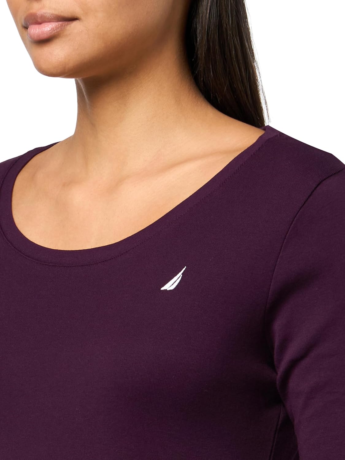 Nautica Womens Long Sleeve Solid Scoop Neck Cotton T-Shirt - Image 3