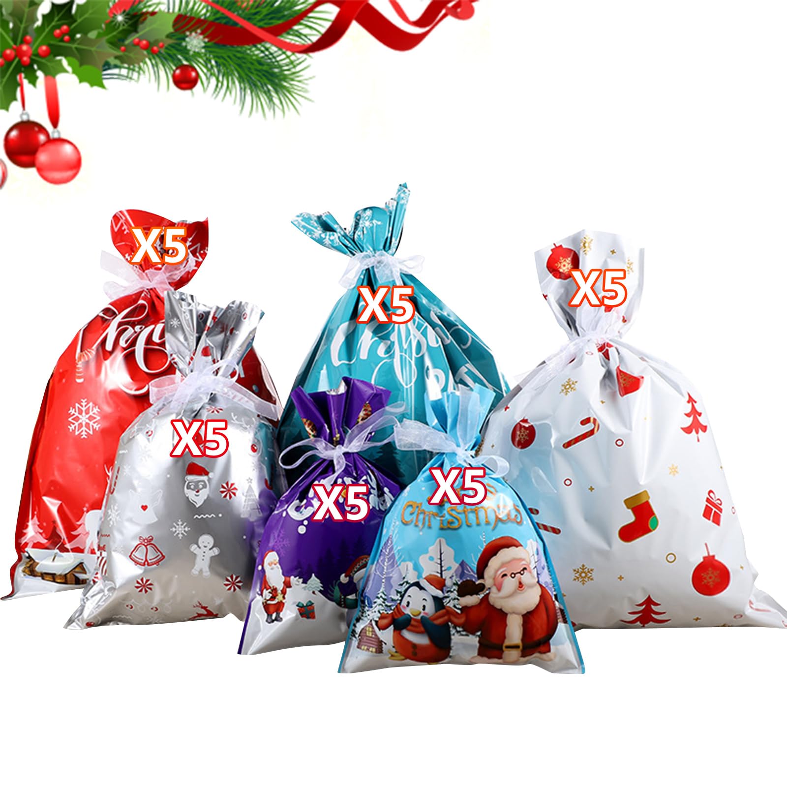 Tsophreniq 27Pcs Christmas Themed Maintaining Materials Assorted Sizes for Treats Decorations Santa Tree Snowman Holiday Packaging Gift