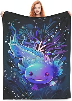 Axolotl Blanket Lovely Axolotls Gifts for Kids Adults Soft Warm Lightweight Cozy Cute Animal Dark Throw Blankets for Bed Living Room Sofa Couch Birthday Decor 50x60in