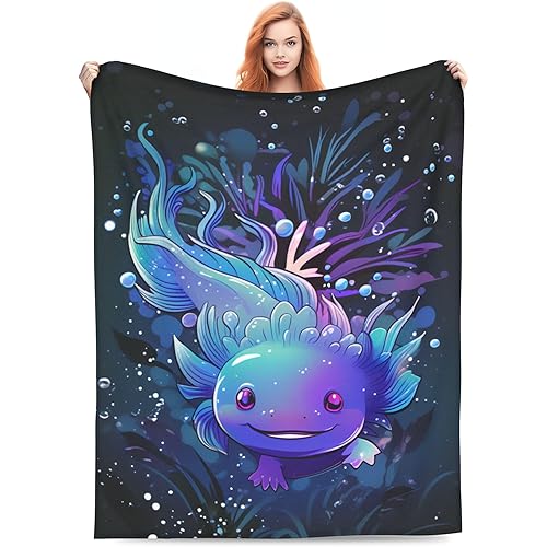 Axolotl Blanket Lovely Axolotls Gifts for Kids Adults Soft Warm Lightweight Cozy Cute Animal Dark Throw Blankets for Bed Living Room Sofa Couch Birthday Decor 50x60in