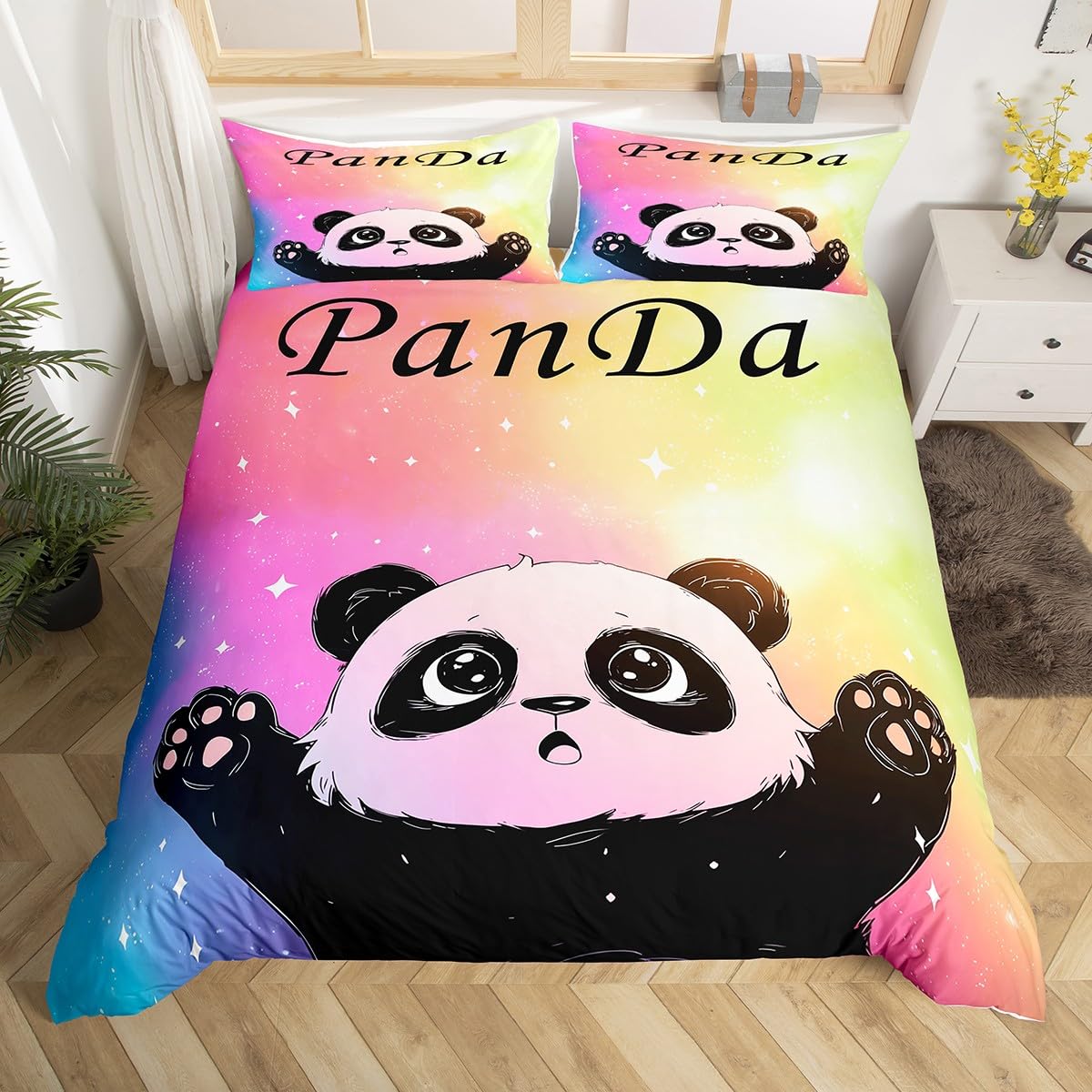 Housse de Couette Panda 220x240cm Mignon Kawaii Ensemble de Literie