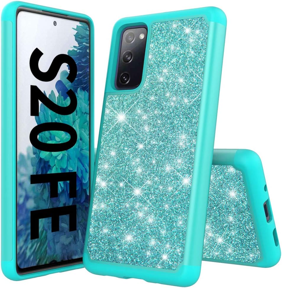 Jusy Shiny Case for Galaxy S20 FE 5G Case with Shiny Skin, Support Wireless Charging, Dual Layer Shockproof Protective Cover Compatible with Galaxy S20 FE 5G(Green)