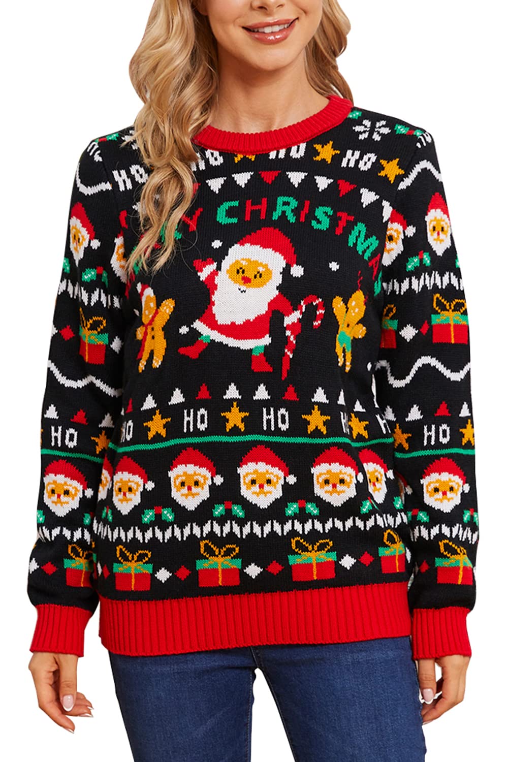 VENTELAN Women's Christmas Sweater Funny Christmas Tree Ugly Pullover Snowflake Long Sleeve Sweater Shirt