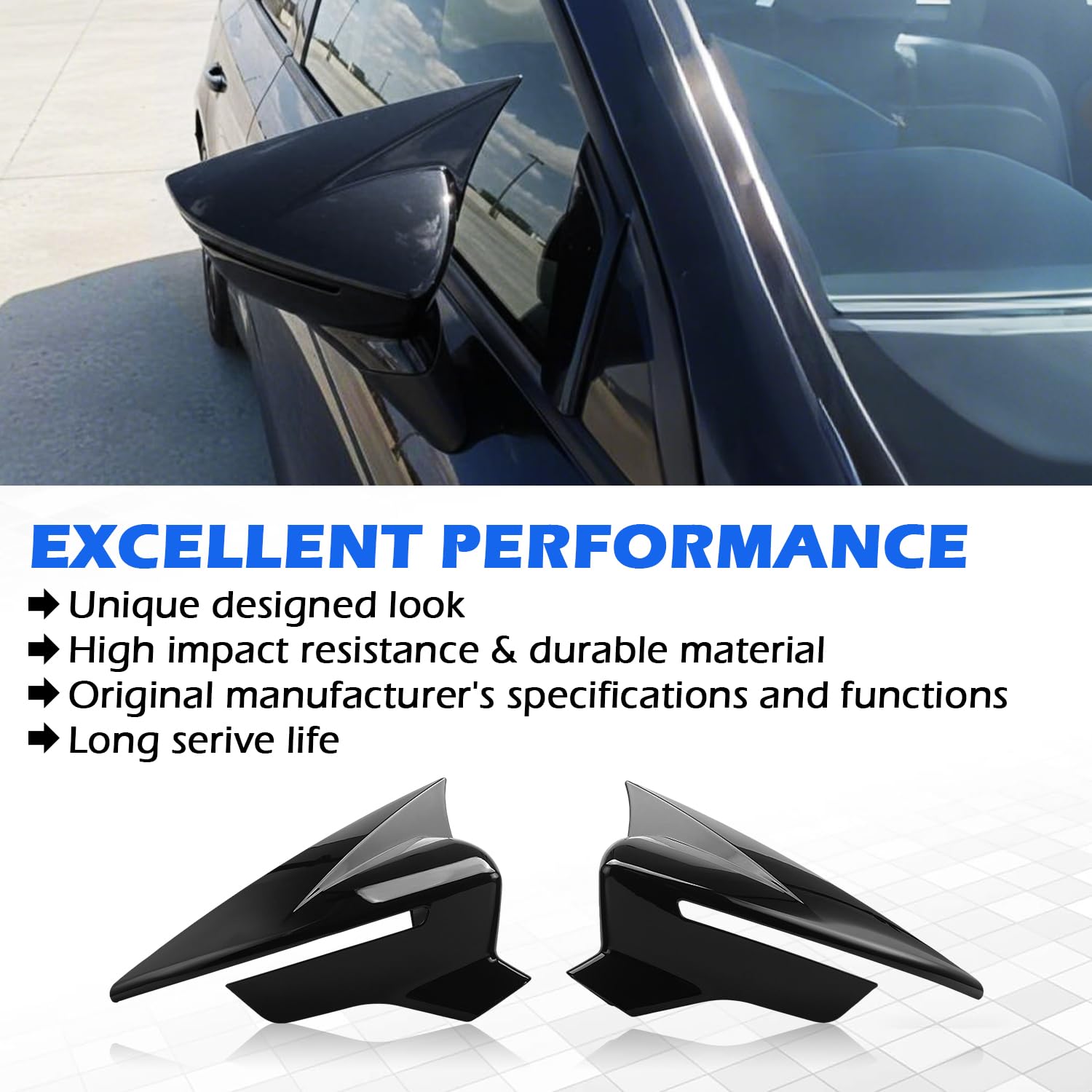 TECTICO Carcasas de Espejos Retrovisores - Cobertura para Espejo Lateral Compatible con Seat Leon MK3 5F ST/FR/Cupra 2012–2020, Ibiza Mk5 Arona KJ7 2017–2020, Negro Brillante, 1 par