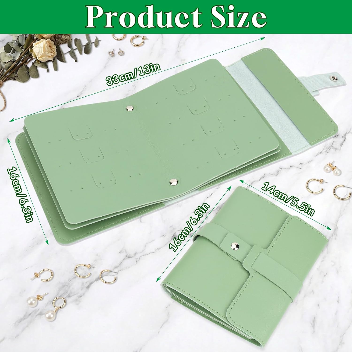 Stud Earring Organizer Holder Portable Travel Earring Book Foldable Pu Leather Jewelry Book Organizer for Women (Green) image 2
