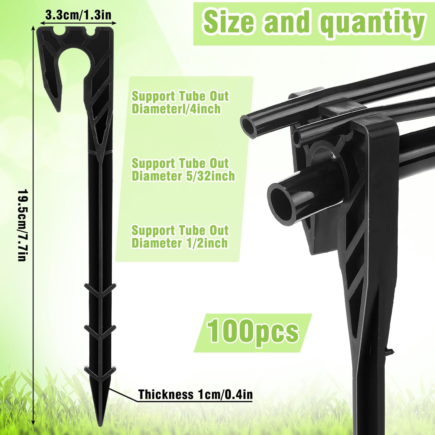 Briwooody 100 Pcs 8 Inch Irrigation Hose Hold-Down Anchor Stakes for 1/2 Inch 1/4 Inch 5/32 Inch Drip Tubing Plastic Ground Garden Hose Support Stakes for Drip System, Irrigation Line