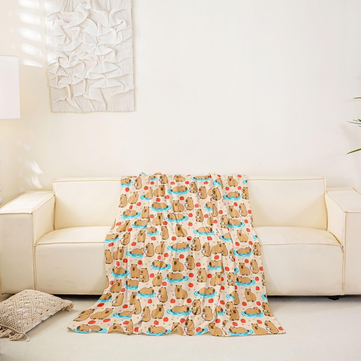Homewish Capybara pokrowiec na kanapę kreskówka kapibara pokrowiec na sofę urocze zwierzę ochraniacz na kanapę pomidor gwiazdy miłość serca dekoracja narzuta na sofę 180 x 300 cm