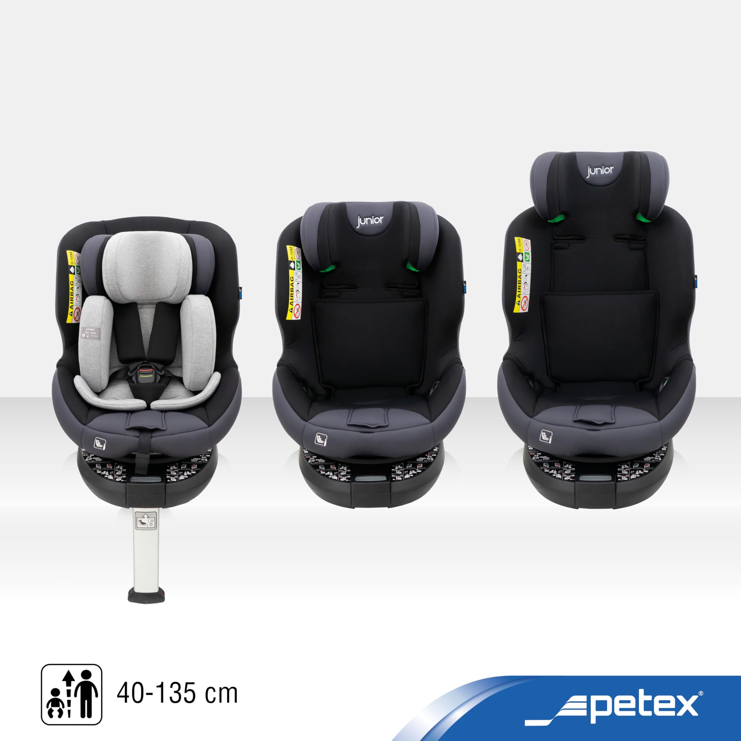 PETEX Auto Kindersitz King, i-Size, 40-135 cm, grau, 1 Stück | 360° drehbar, ISOFIX, Stützfuß, nach ECE R129, mitwachsend