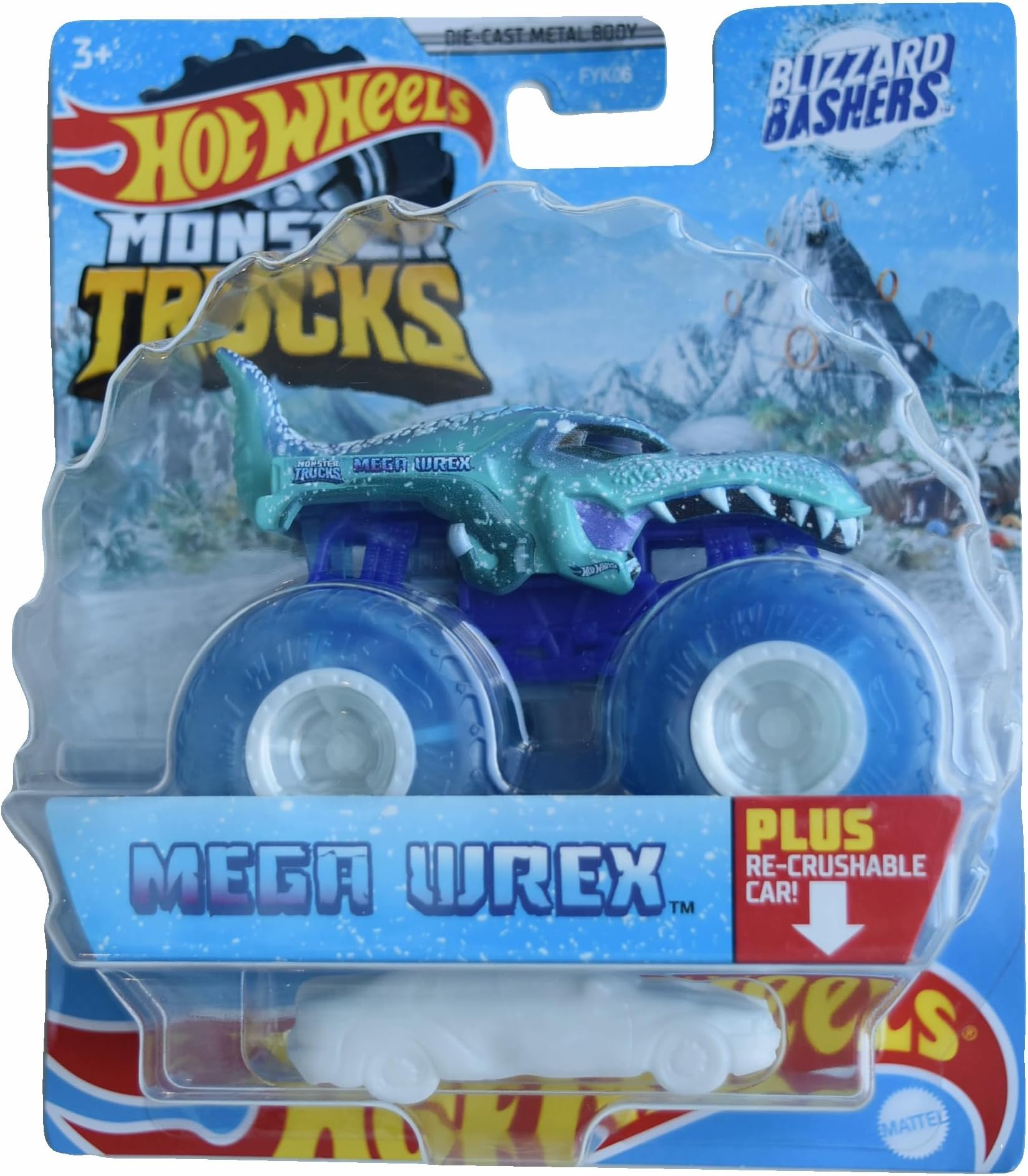Hot Wheels Monster Trucks Mega Wrex, Blizzard Bashers Re-Crushable Car