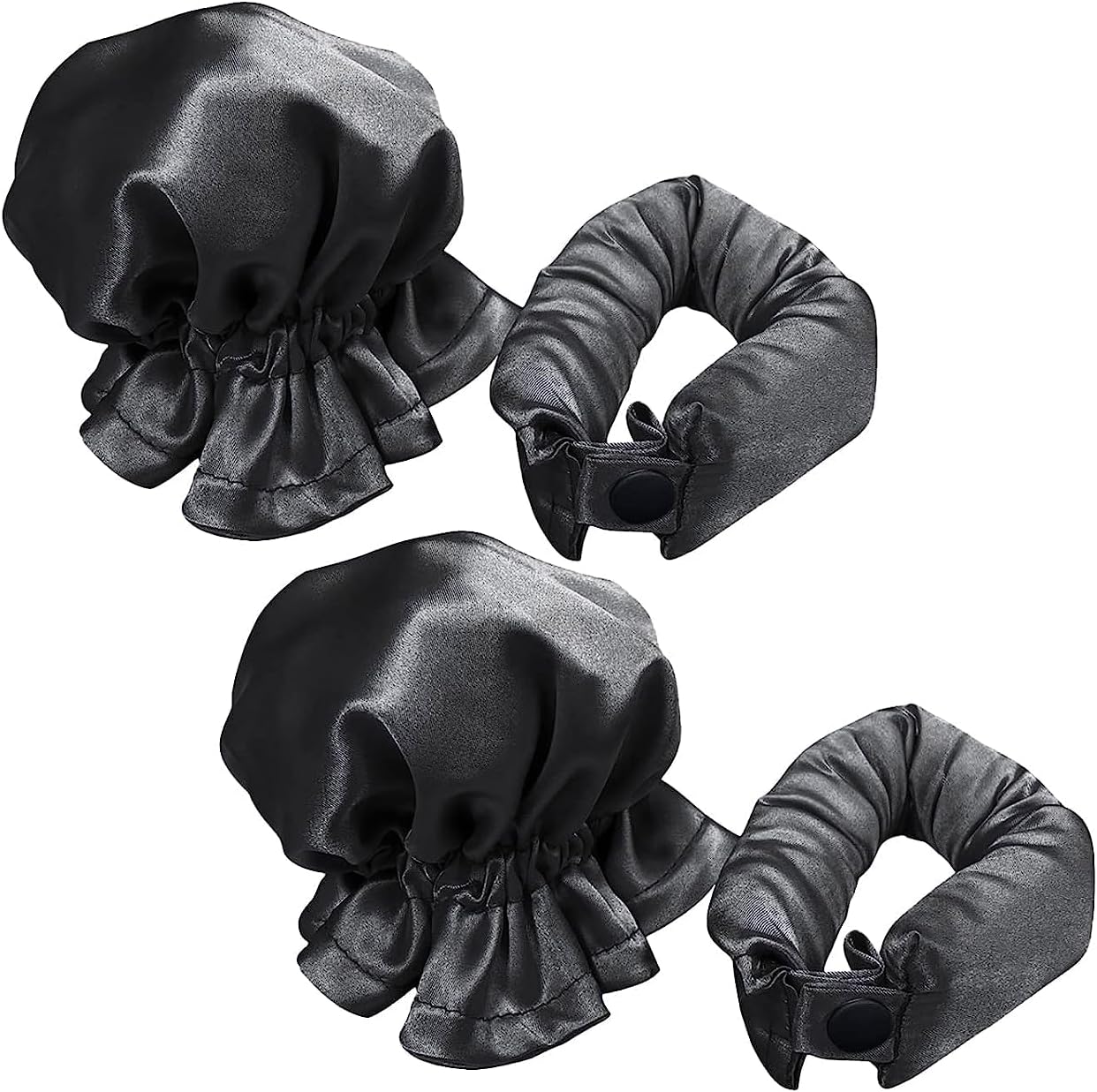 4 New Satin Heatless Hair Curlers, Heatless Curl Hair Roller with Hair Cap, Soft Curling Rod Headband for Long Hair, Curling Set for Overnight Sleep Color Black#1
