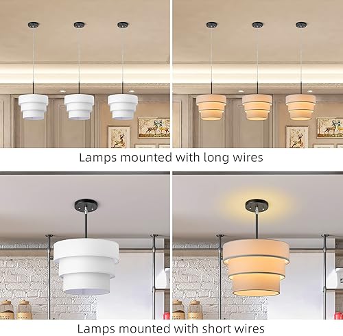 Miniatura 10 de Lámpara colgante de tambor de pastel de 3 niveles para lámpara de pie y candelabro, pantalla de tela de repuesto, lino natural, hecha a mano (marrón)