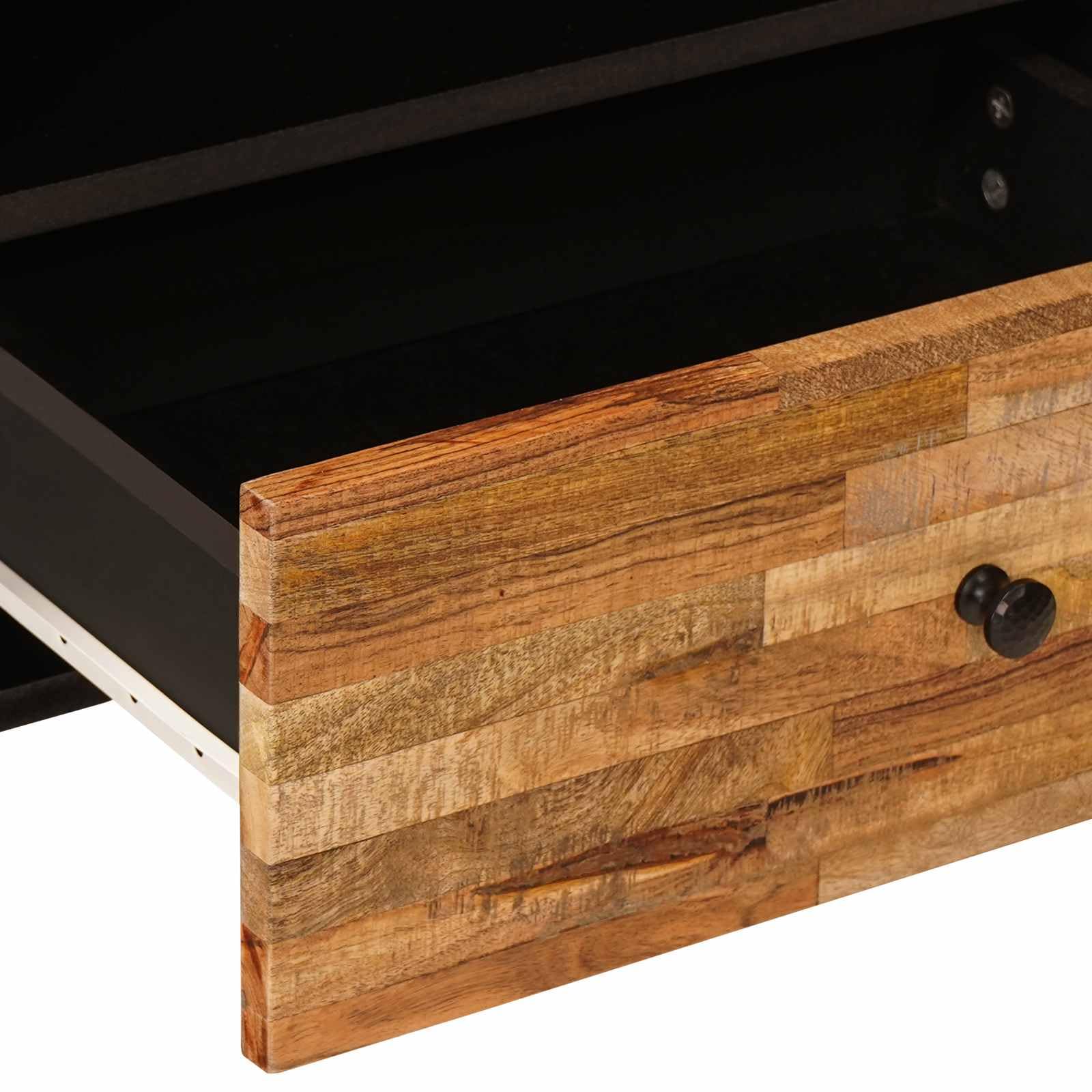TV-Schränk aus massivem Mangoholz Braun 80 x 33 x 46 cm mit Regal, Schublade und Stauraum für Wohnzimmer, Mediengeräte, Heimkino und Gaming Zubehör