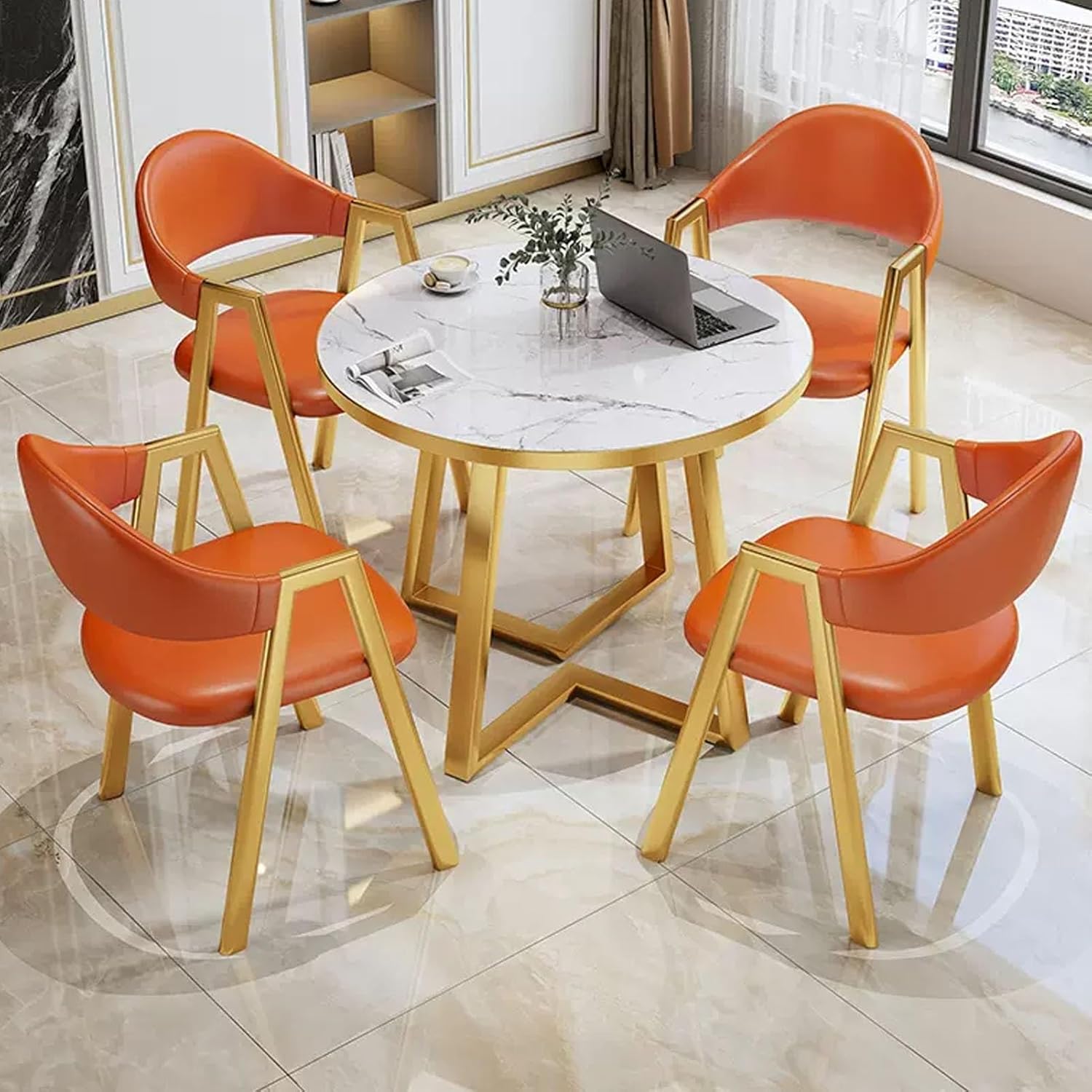 Office Reception Desk and Chair Set Conference Table for Meetings Coffee Table Set with 4 Chairs Dining and Kitchen Table for Events and Gatherings, Braun