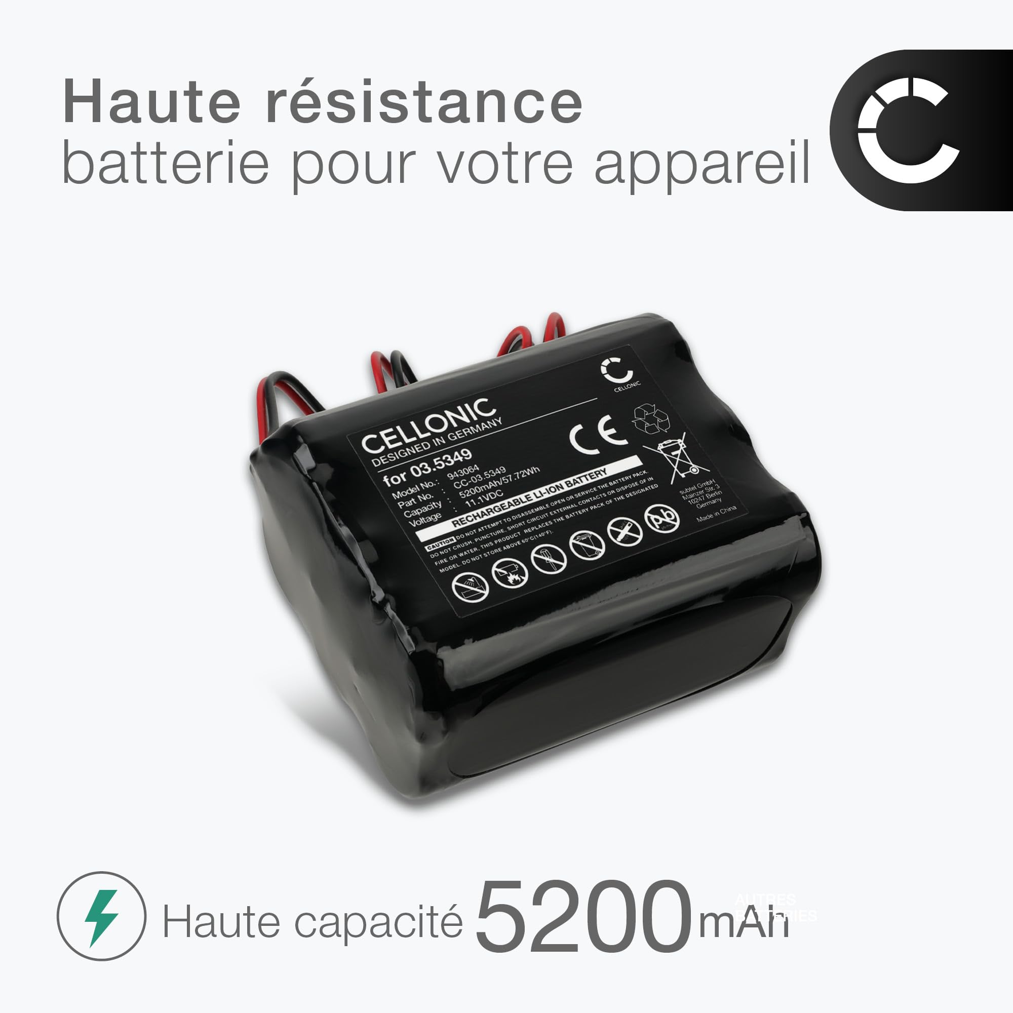 CELLONIC 1x Batterie pour Éclairage/Lampe de Poche Compatible avec SCANGRIP Nova 4K, Nova 3K, 03.5349 - (5200mAh, 11.1V)