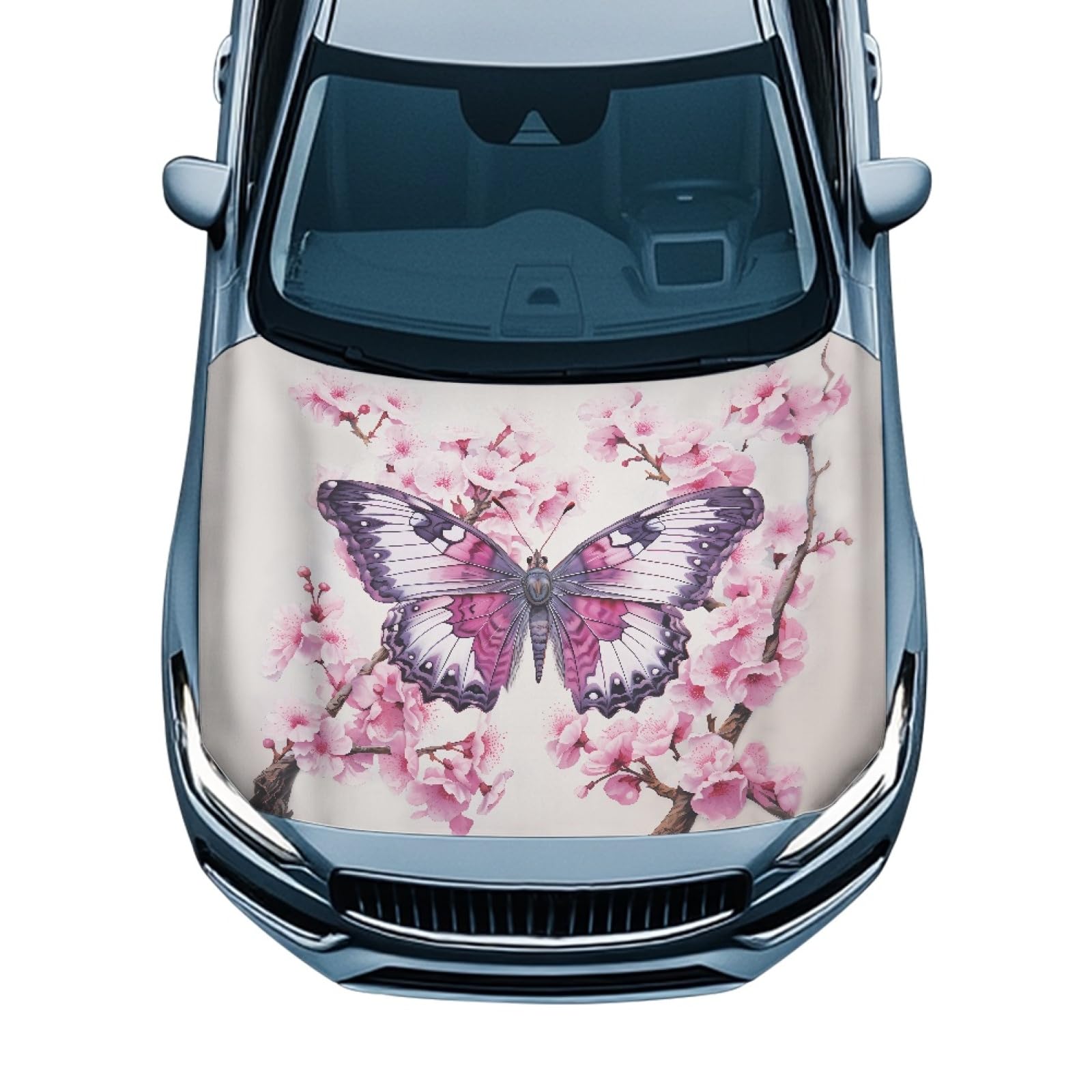 Car Hood Cover,Butterfly Design All Weather Comfortable Car Hood Cover Protector Suitable Most Automotive Sedans Trucks Pickup Sports Cars