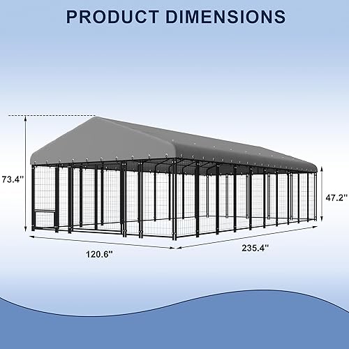 Miniatura 37 de Jaula grande para perros con techo y doble cerradura, espaciosa, para mascotas, con alimentación, 120 x 117 pulgadas
