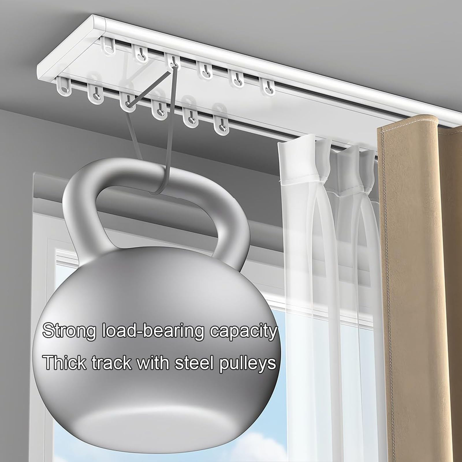 Générique Système de Rails à Rideaux, Rail en Aluminium Robuste - Rails de Plafond Nano Silence pour Salon, Chambre et séparation de pièces - 1,3 m (4,3 pi) réglable, Dur