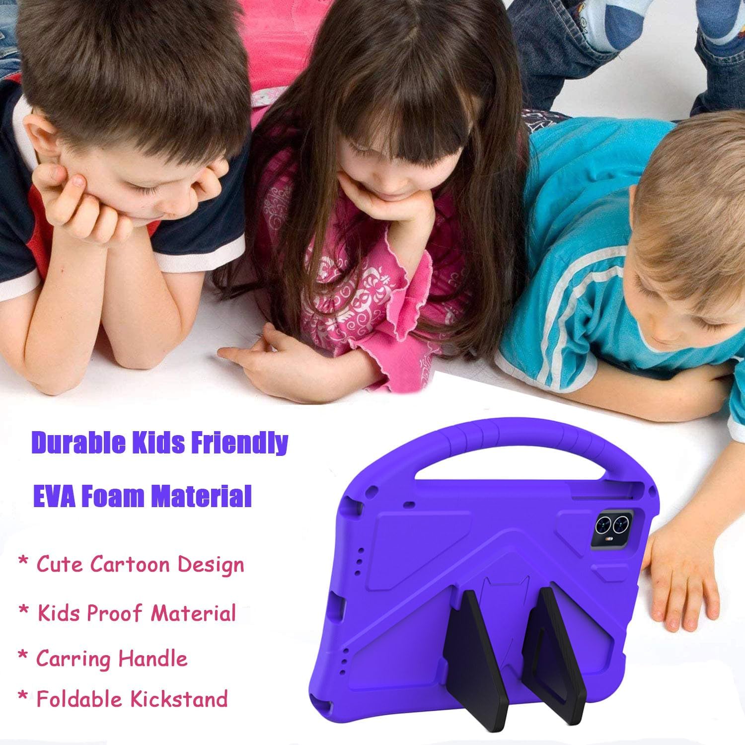 Kids Case for Onn 10.1" Gen 4, Children Friendly EVA Foam Protective Stand Handle Cover for Walmart Onn 10.1" 4th Generation 2024 Tablet - Purple